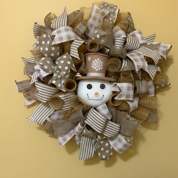 NWT Custom Designed Champagne Snowman Wreath - Picture 1 of 5